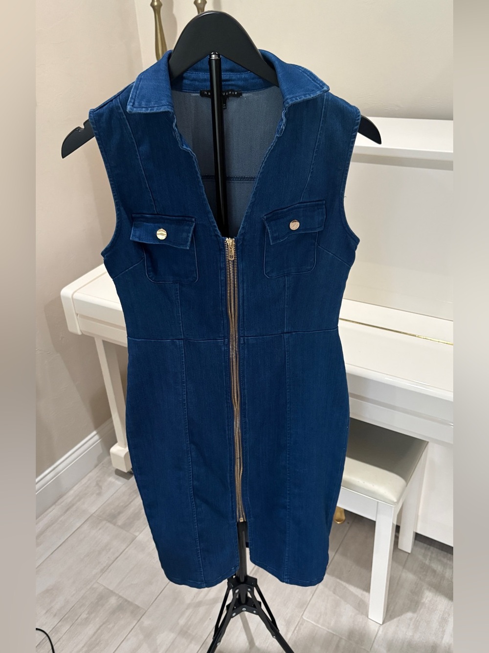 Haute Monde Stretch Denim Zip-Front Dress